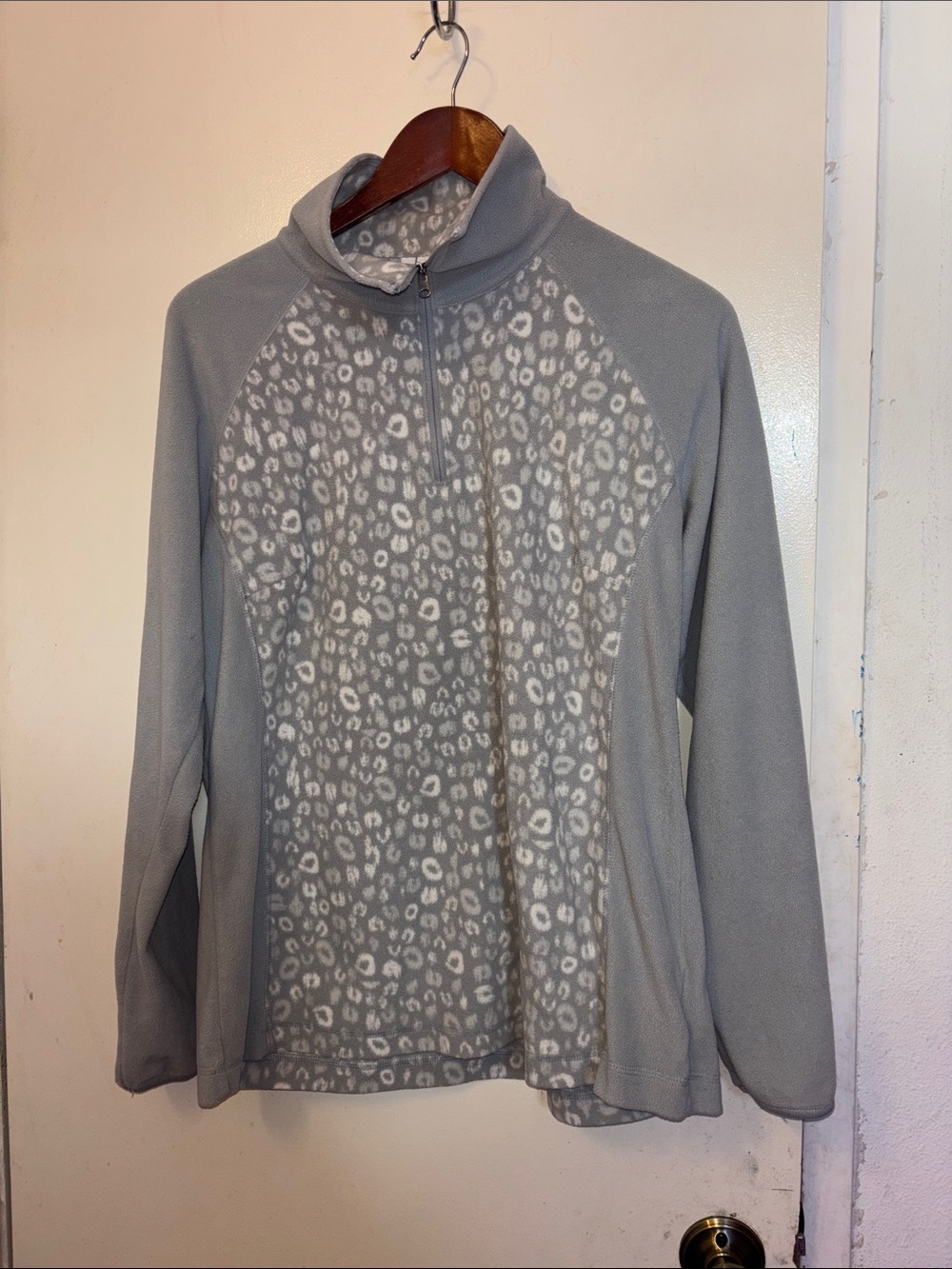 Columbia Gray Leopard Print Half-Zip Turtleneck Sweater